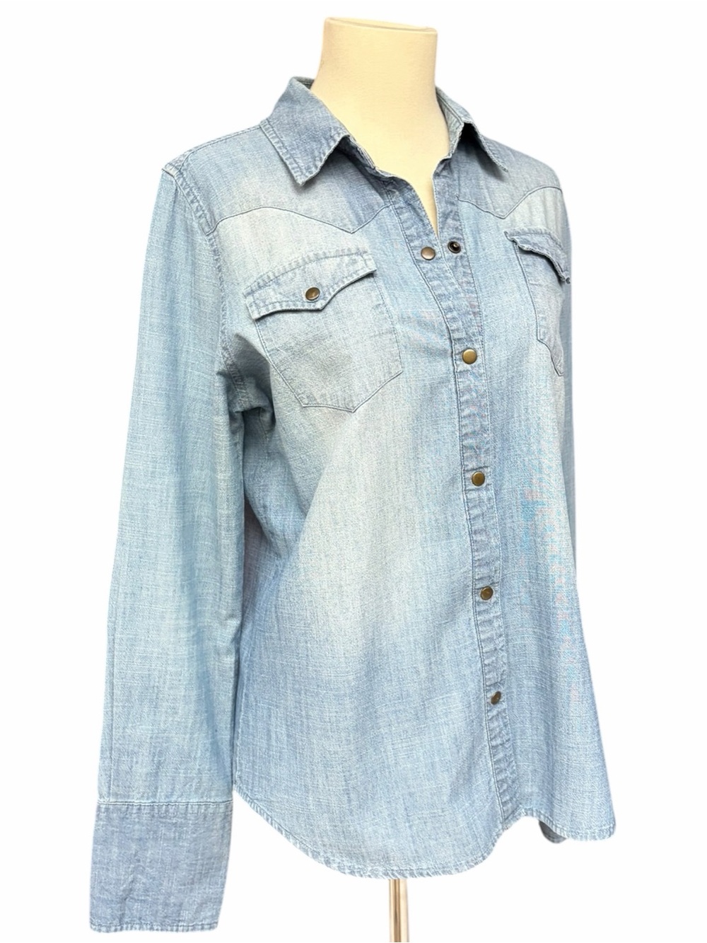 Stetson Chambray Western Pearl Snap Shirt Small Cotton Cowgirl
